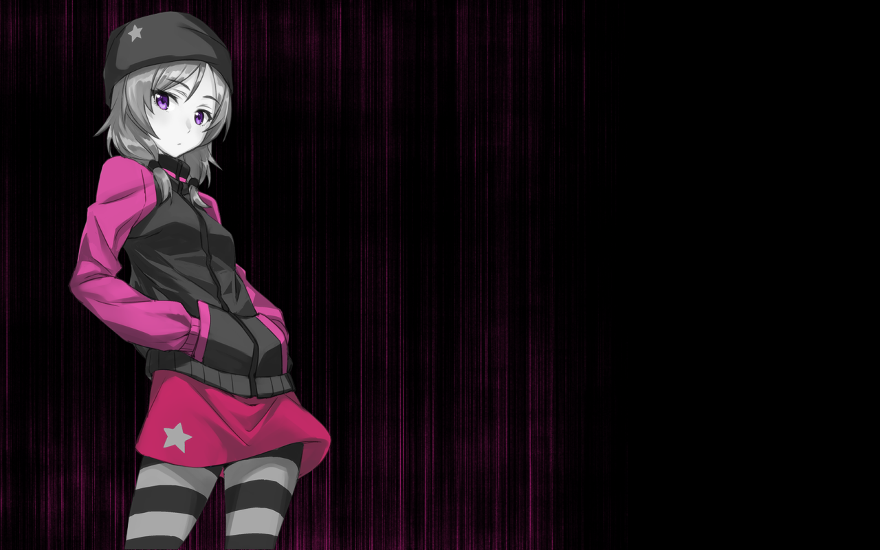 Девушка аниме на розово черном фоне