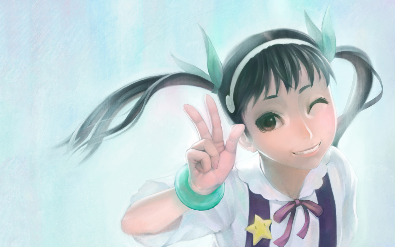 Девушка аниме подмигивает