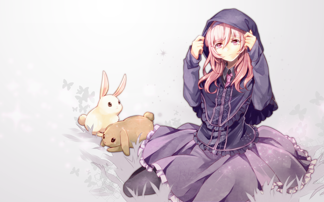 Девушка аниме с кроликами