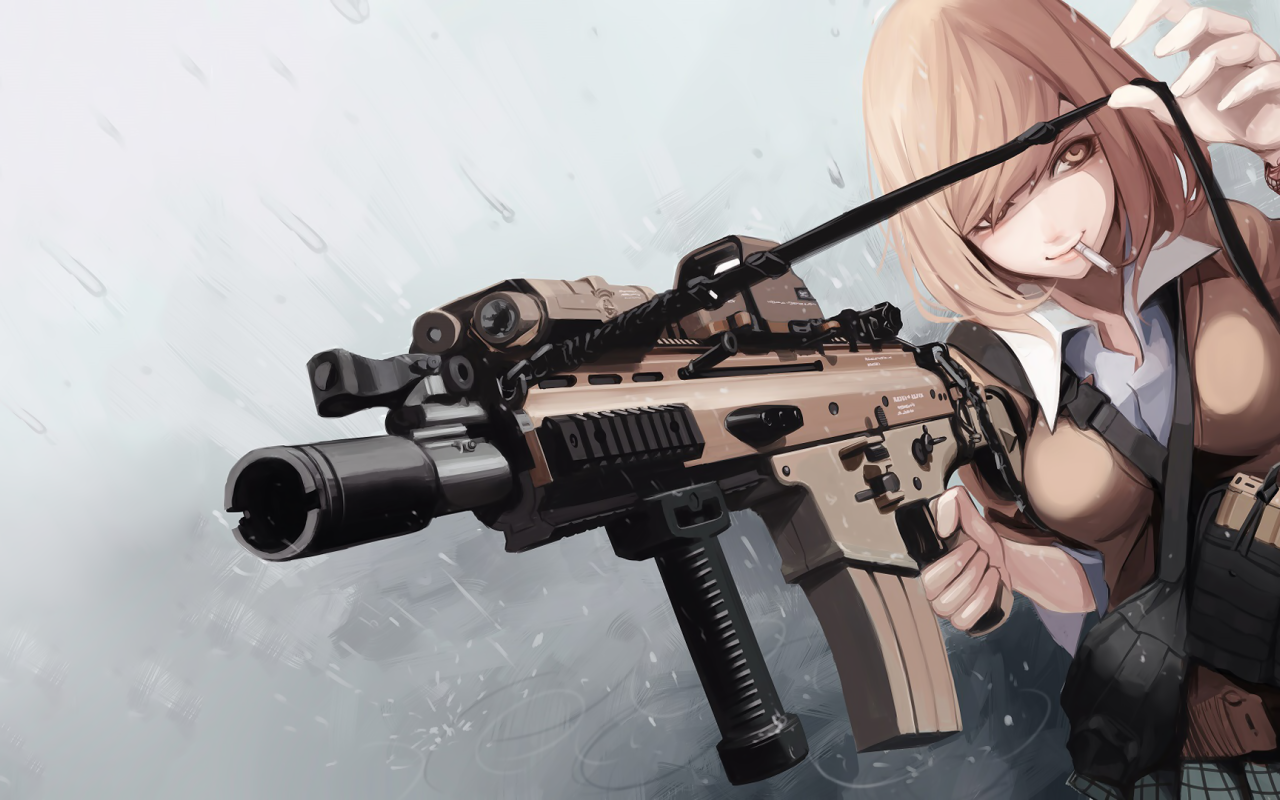 Автоматическая винтовка в руках девушки аниме