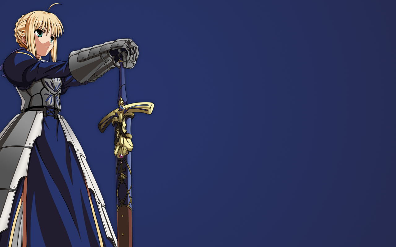 Экскалибур в руке девушки аниме Ночь прибытия