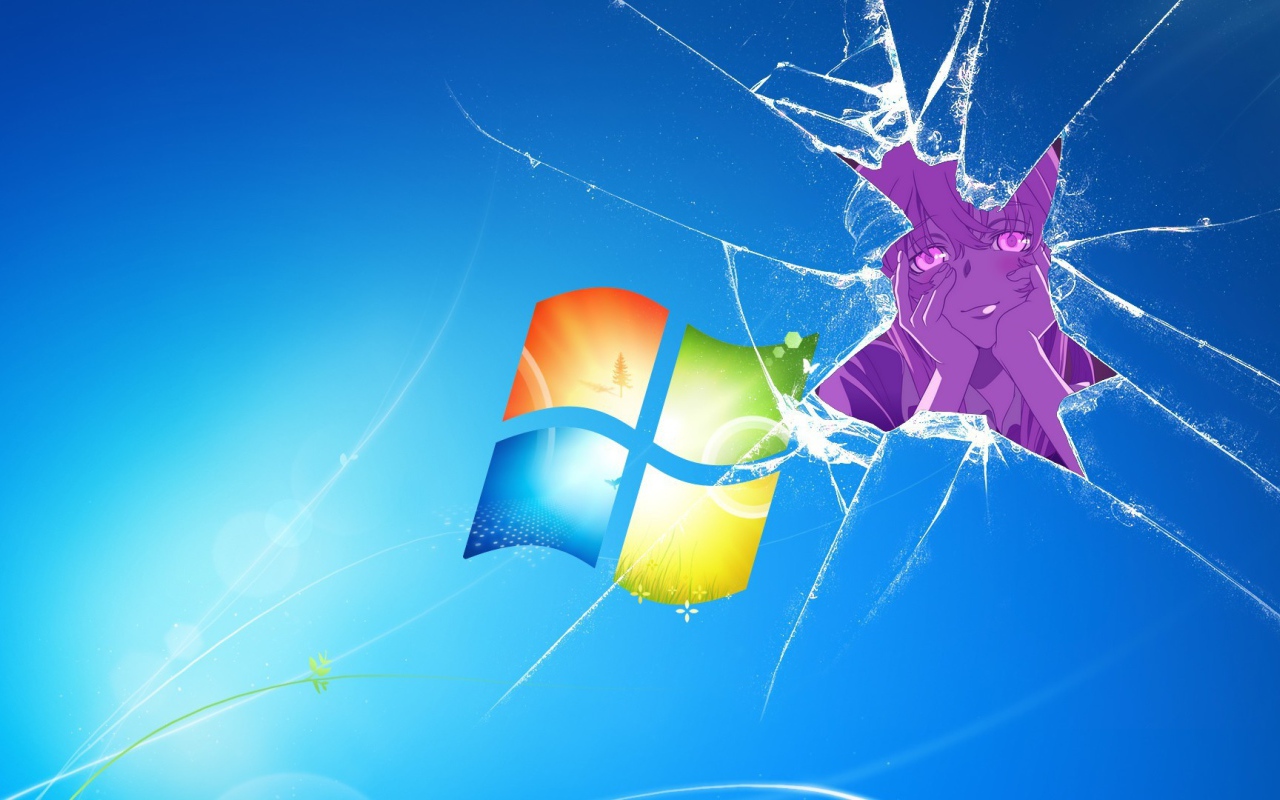 За разбитым экраном девушка аниме