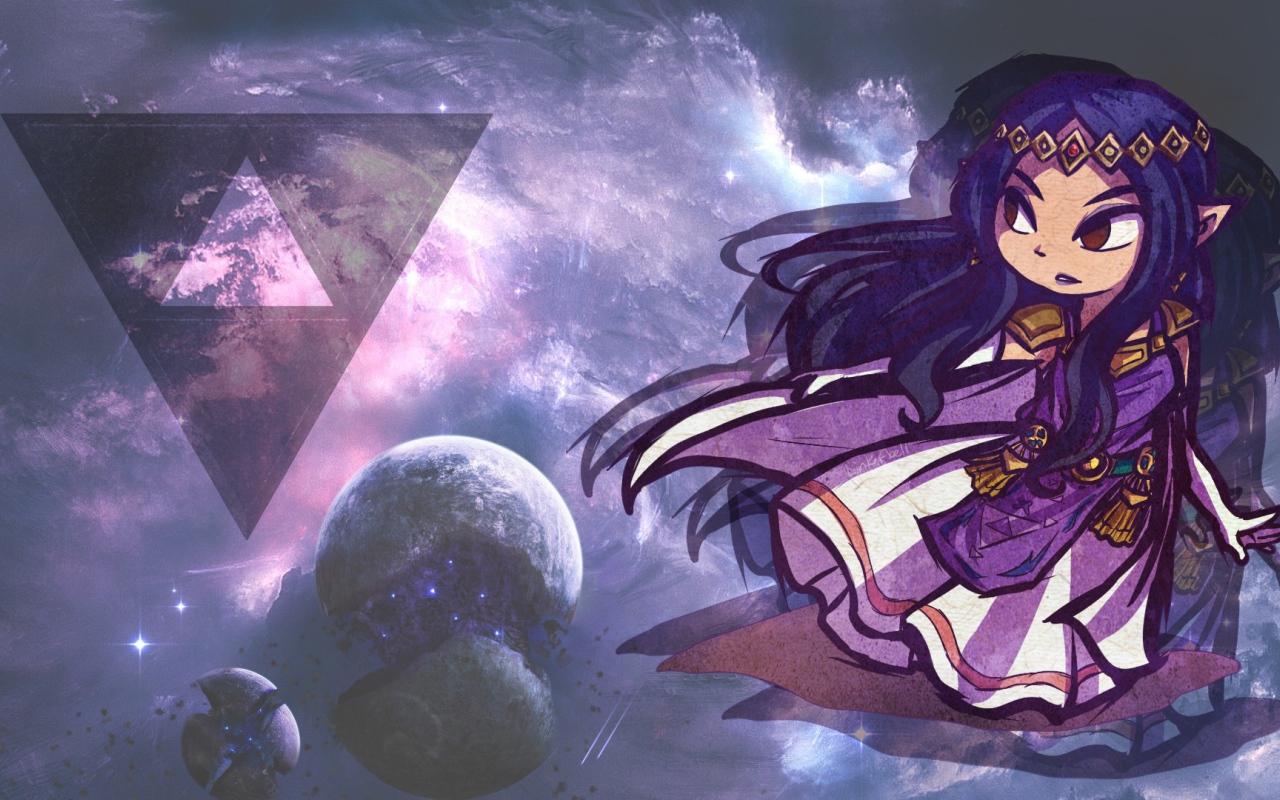 Девушка на фоне звезд в аниме Легенда Зельды