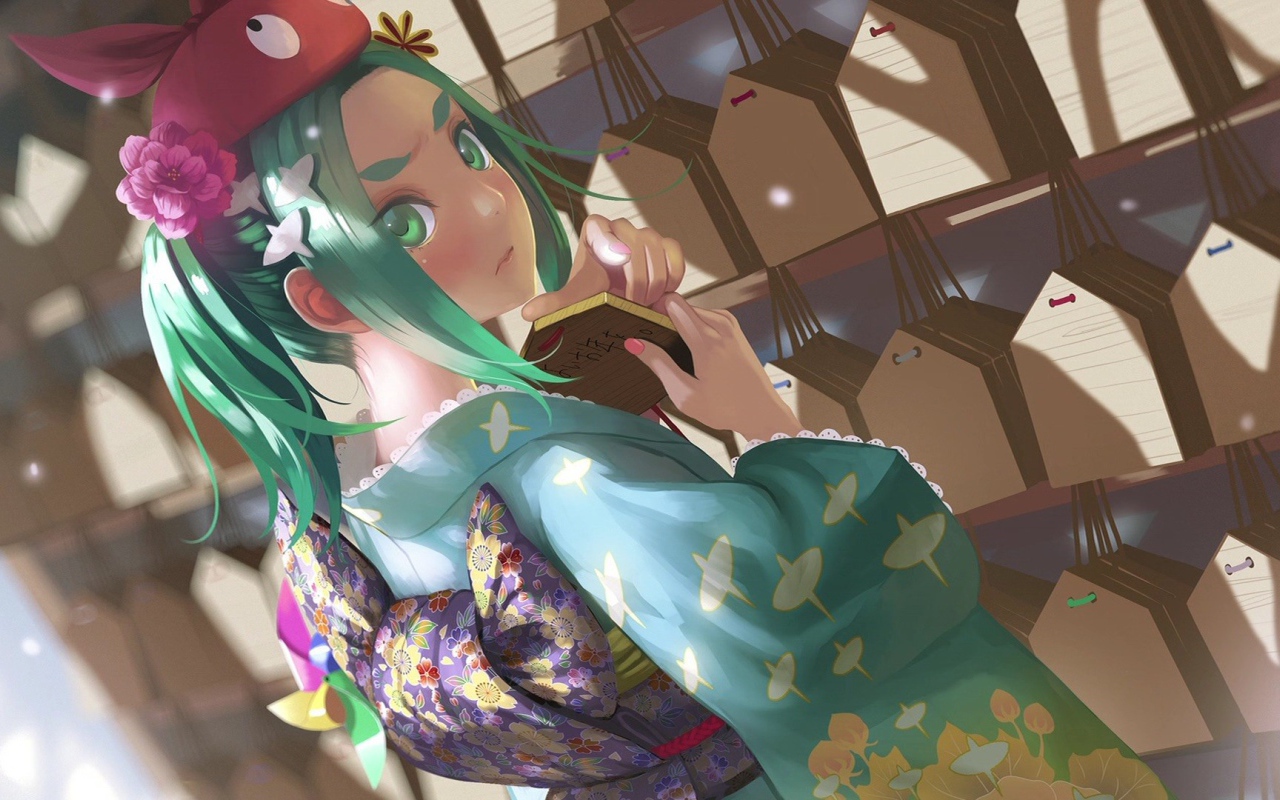 Зеленоволосая девушка аниме