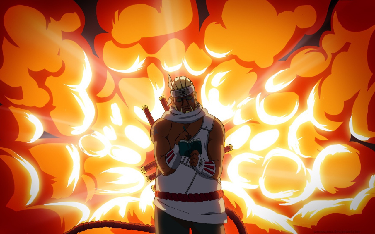 Герой Naruto Shippuuden на фоне взрыва