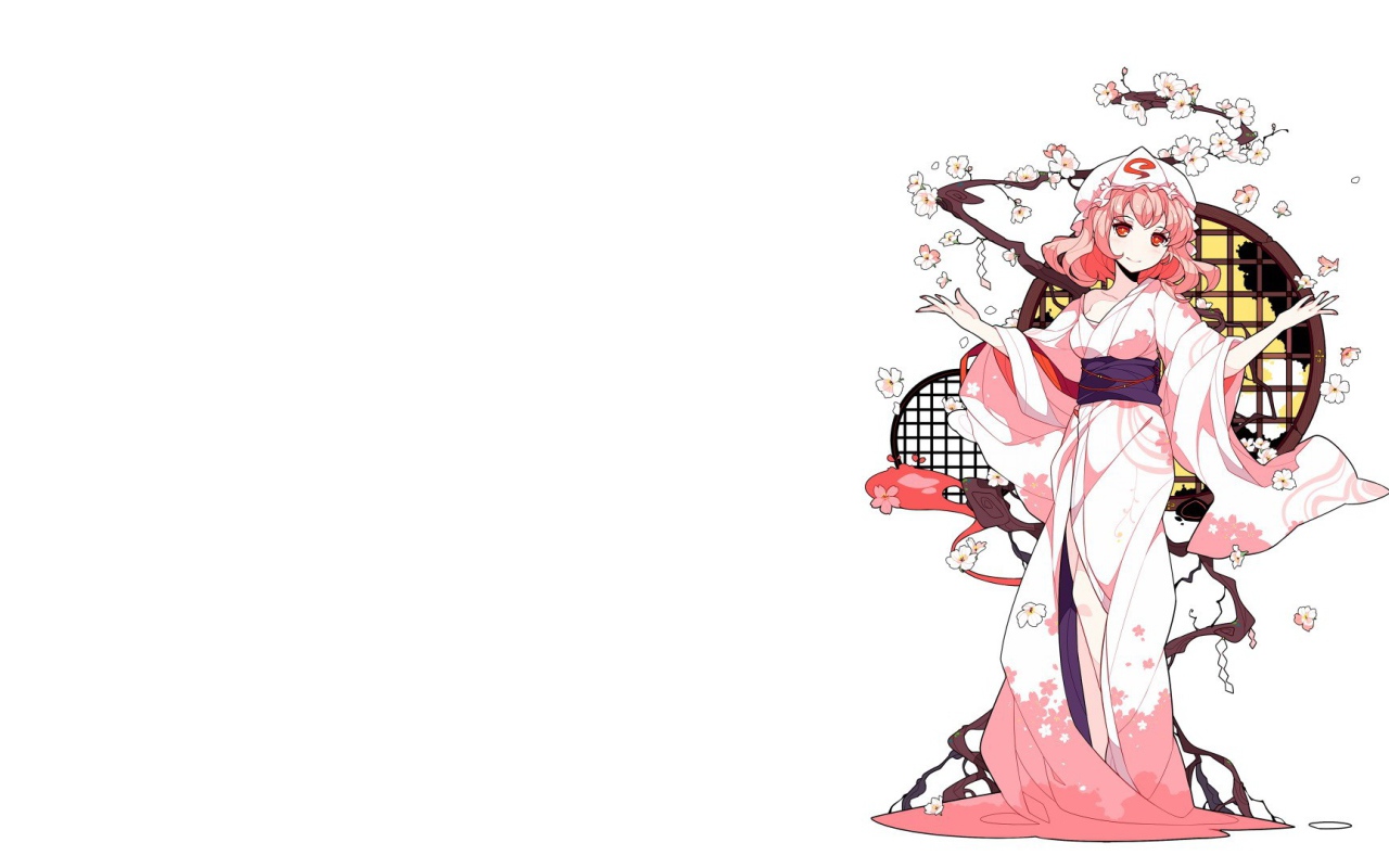 Девушка в японском наряде, аниме Saigyouji Yuyuko