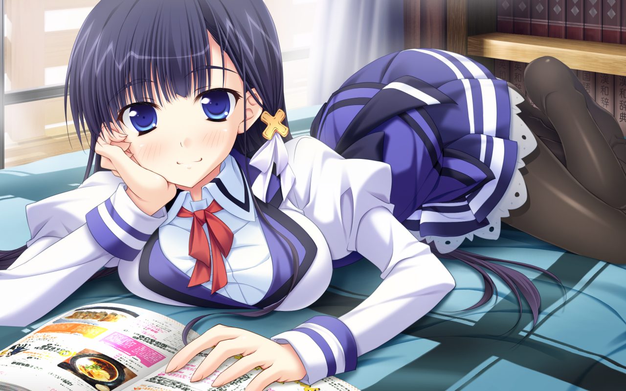 Длинные черные волосы у девушки аниме