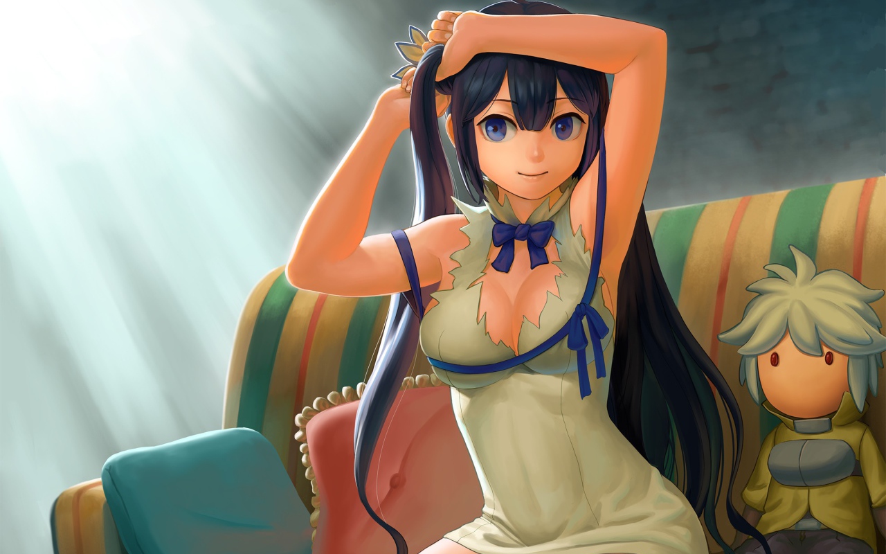 Девушка поправляет прическу, аниме Может, я встречу тебя в подземелье