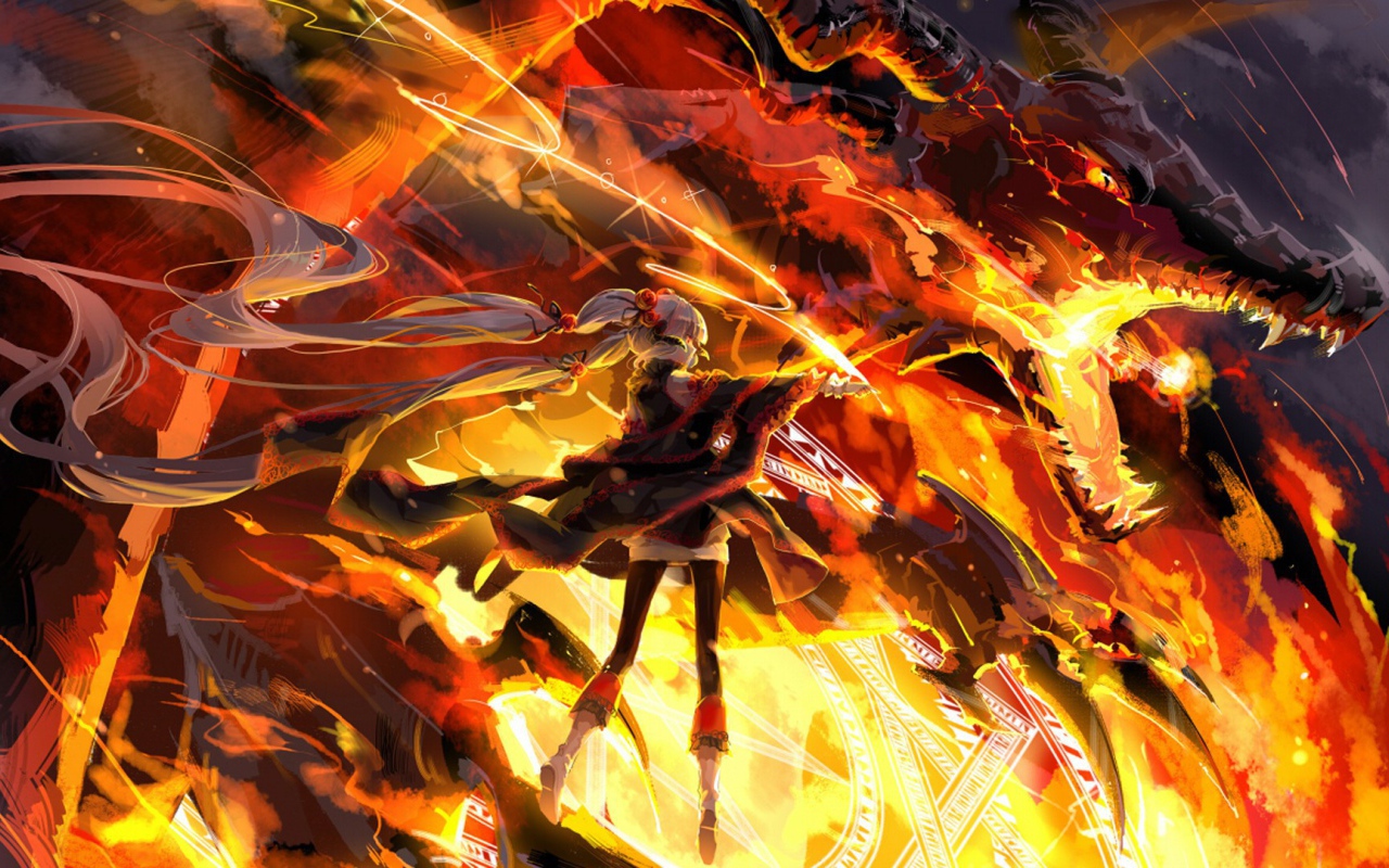 Сражение с огненным драконом, аниме Pixiv Fantasia