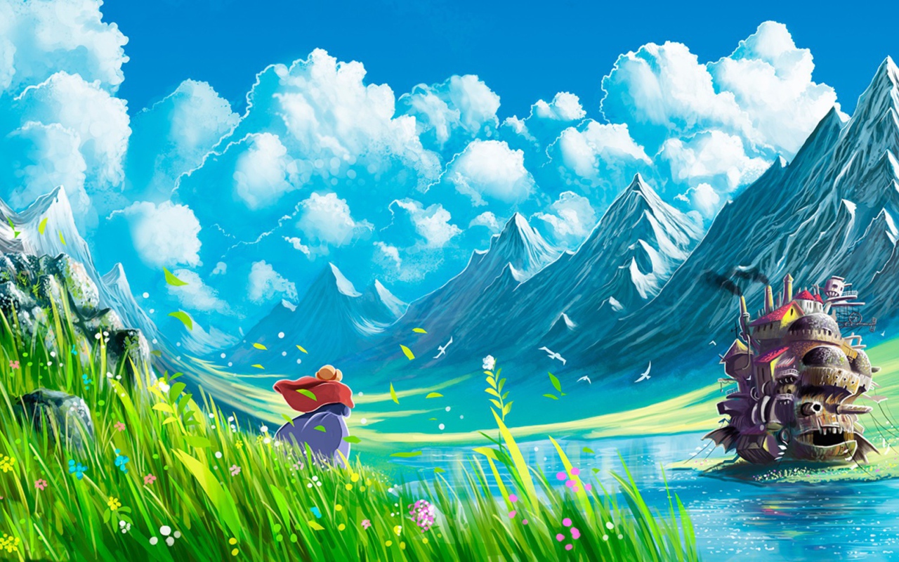 Девушка в горах в аниме Ходячий замок