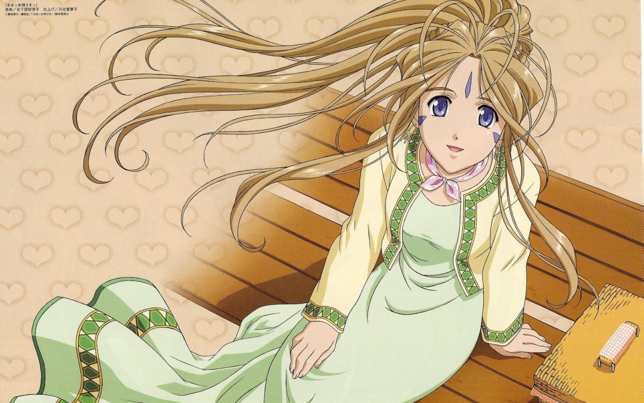 Девушка на скамье в аниме Belldandy