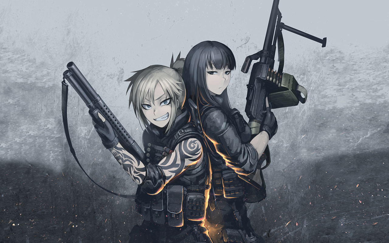 Две девушки солдаты аниме