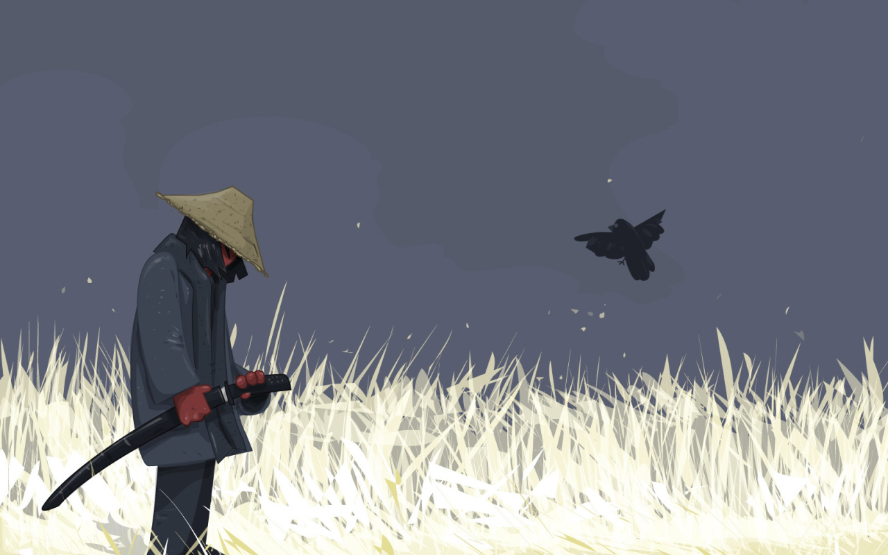 Старый самурай с мечем