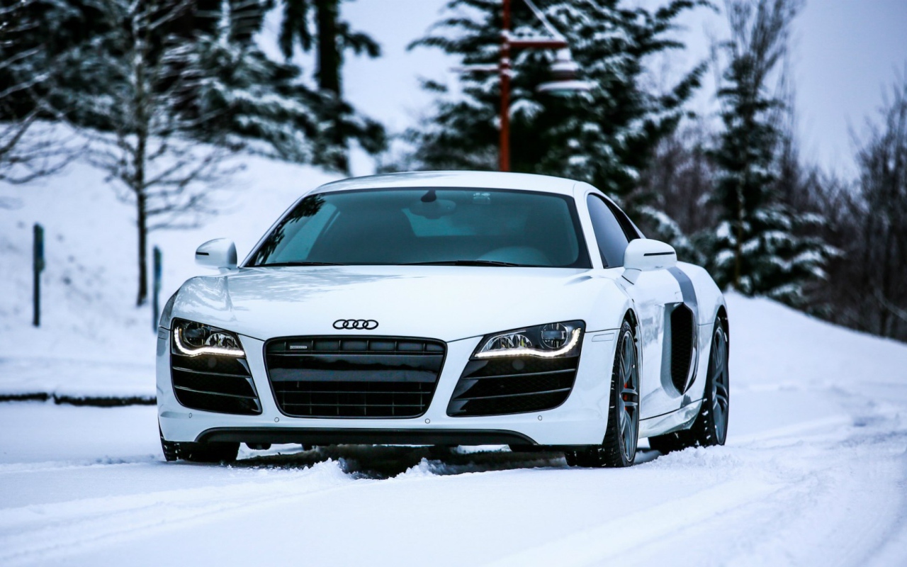 Audi R8 rides in the snow