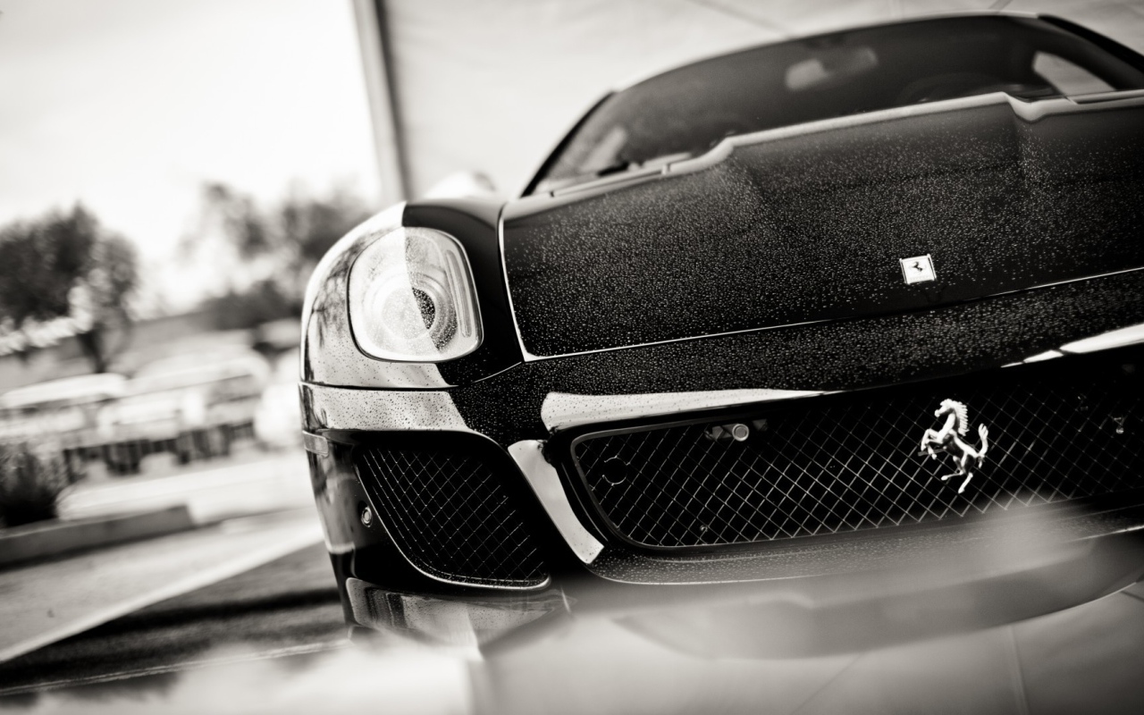 Черно белое фото авто Ferrari