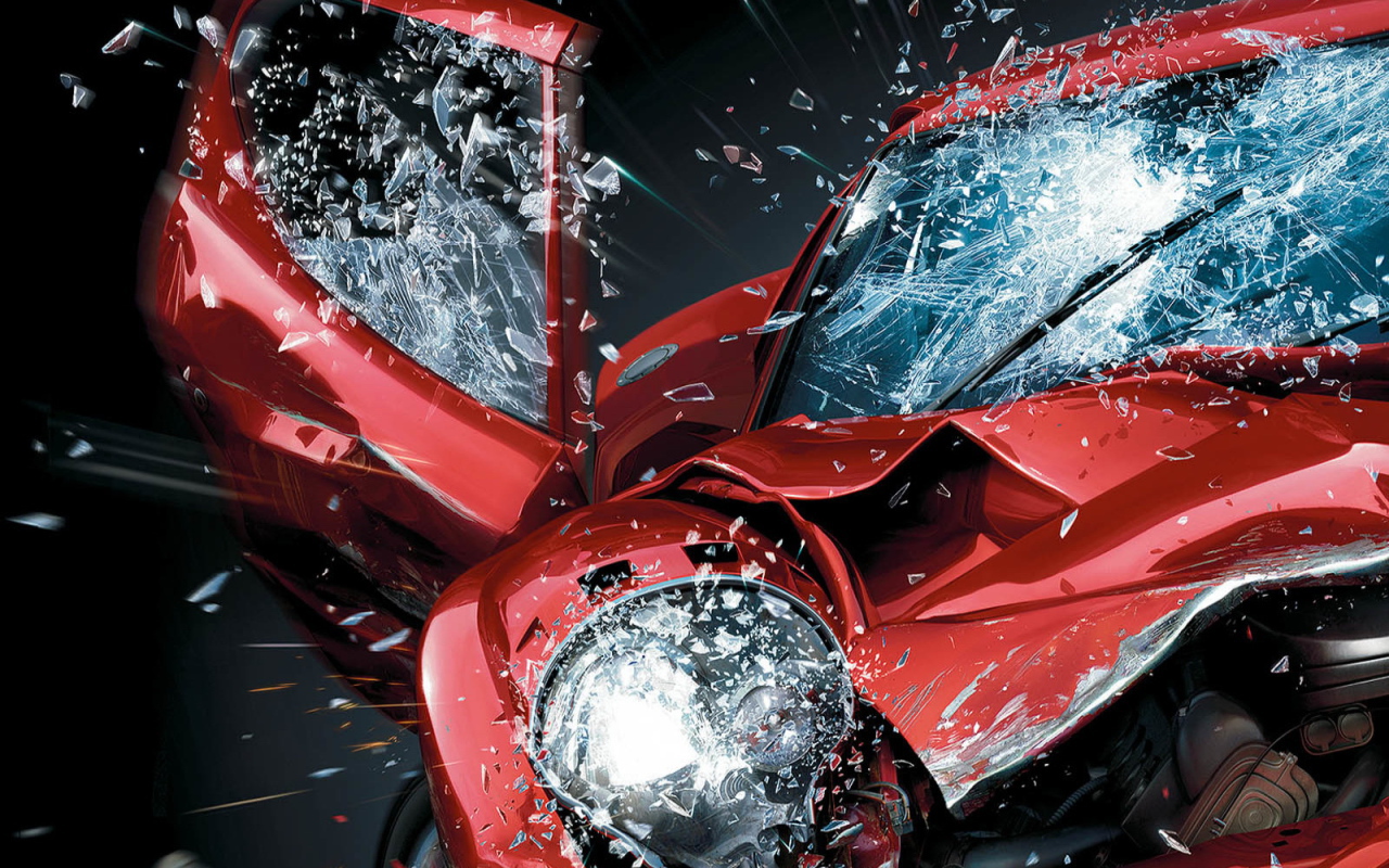 Осколки разбитого автомобиля