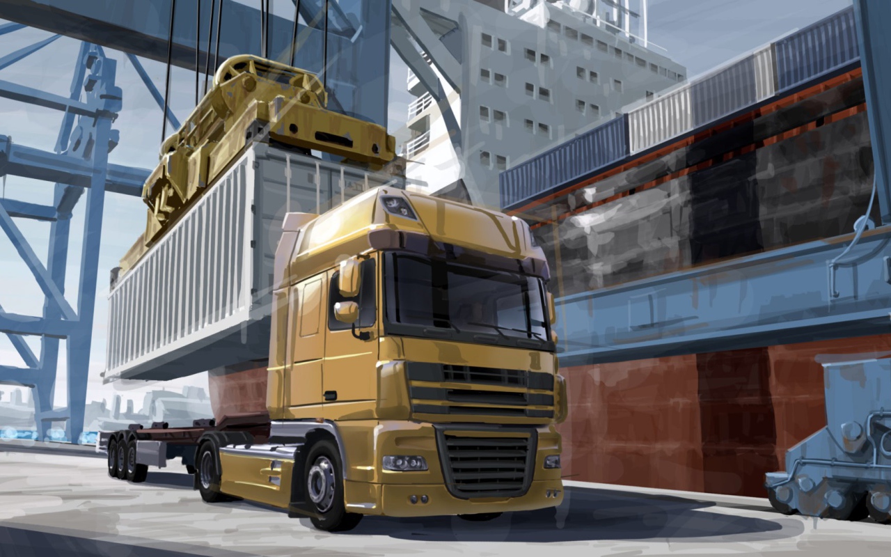 Погрузка контейнера на тягач