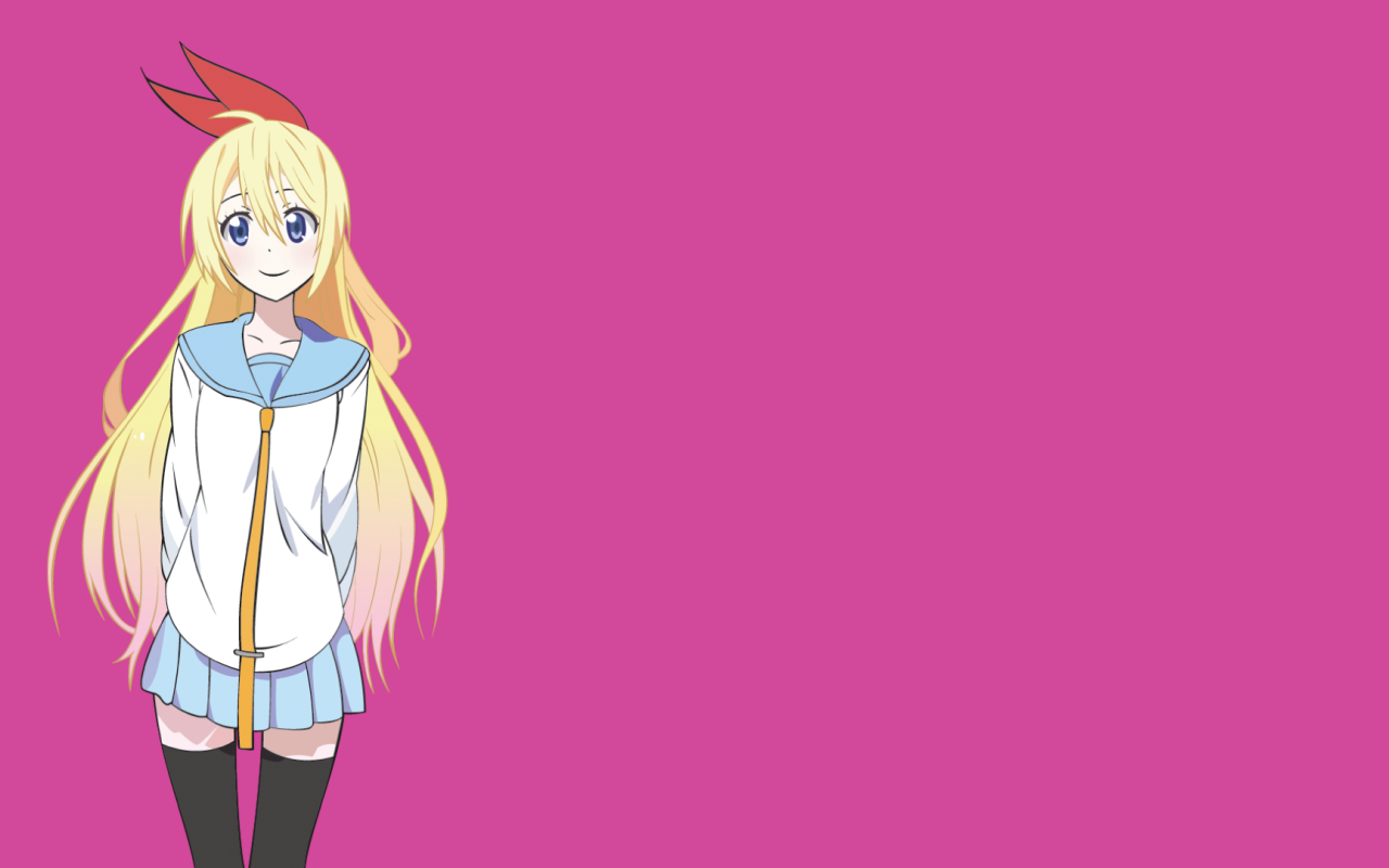 Блондинка аниме Nisekoi, розовый фон