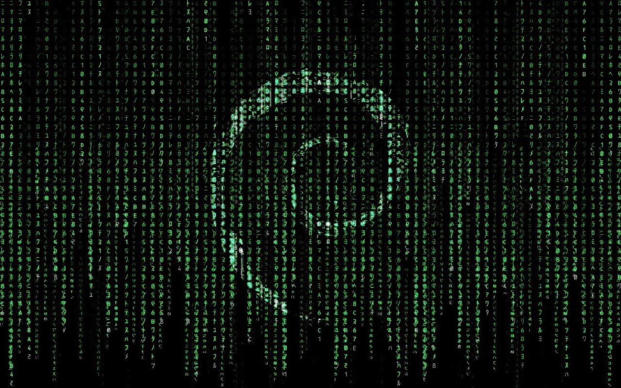 Символ Debian на фоне матрицы