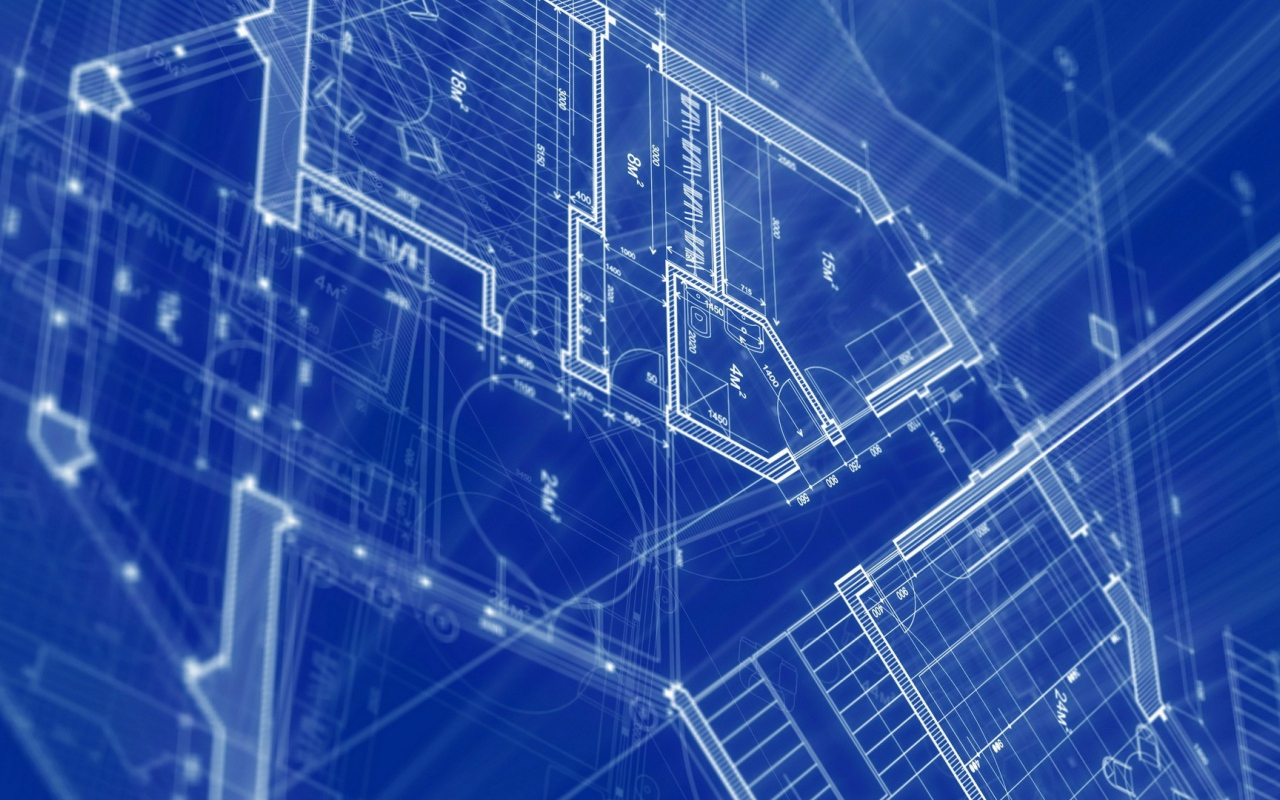 Чертеж механизма, голубой фон