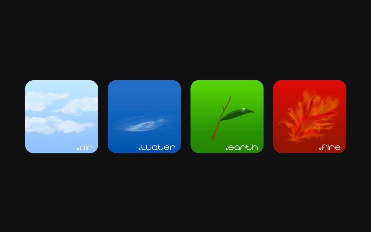 Четыре стихии на сером фоне