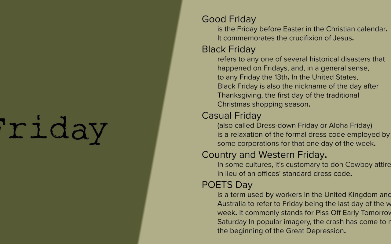 Описание пятницы на английском языке