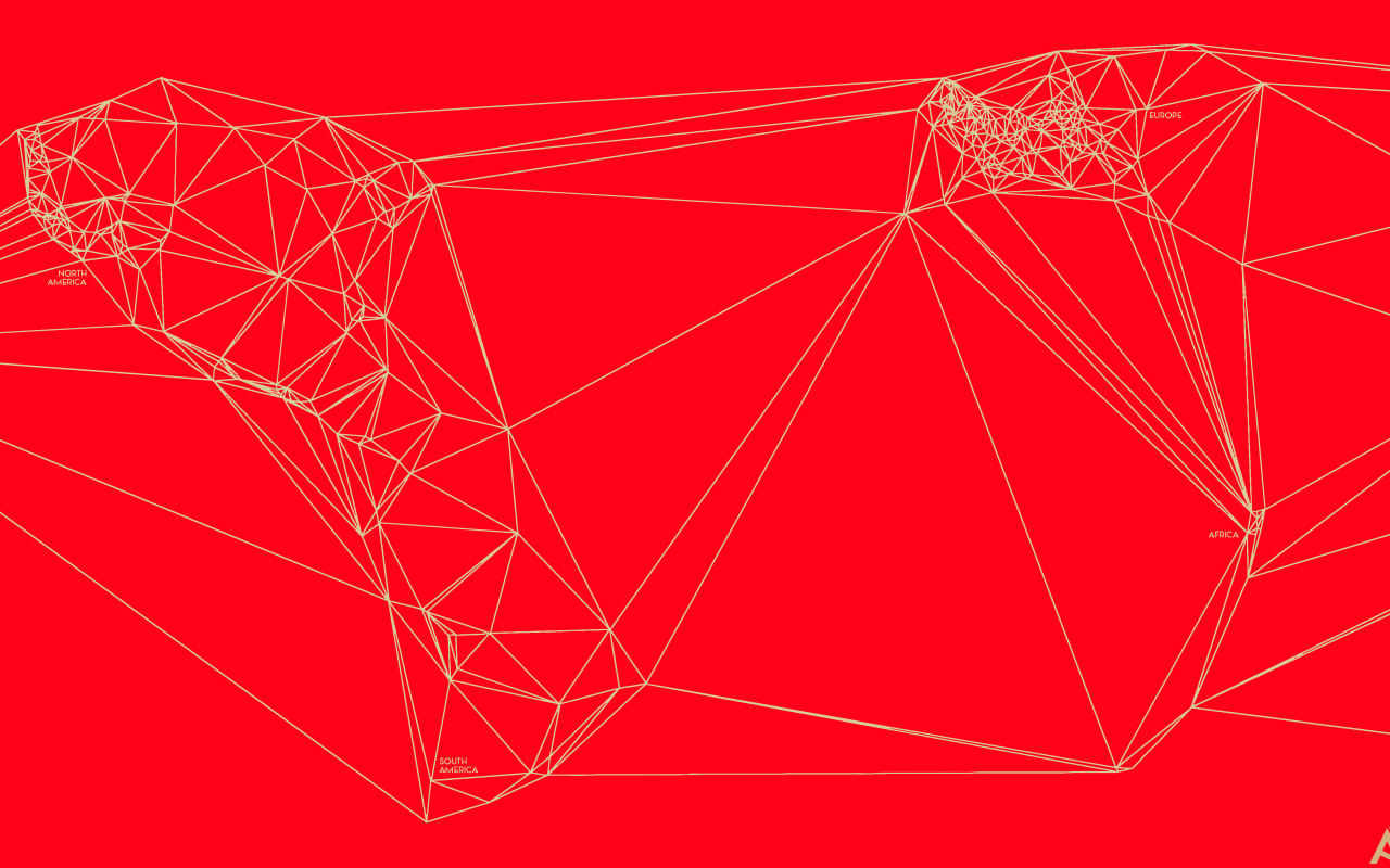 Геометрическая карта мира Nicholas Felton, красный фон