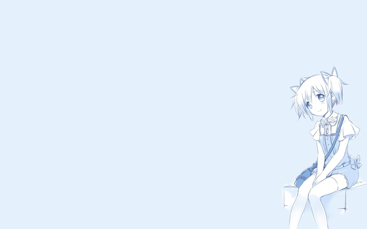 Девушка из аниме Mahou Shoujo Madoka, голубой фон
