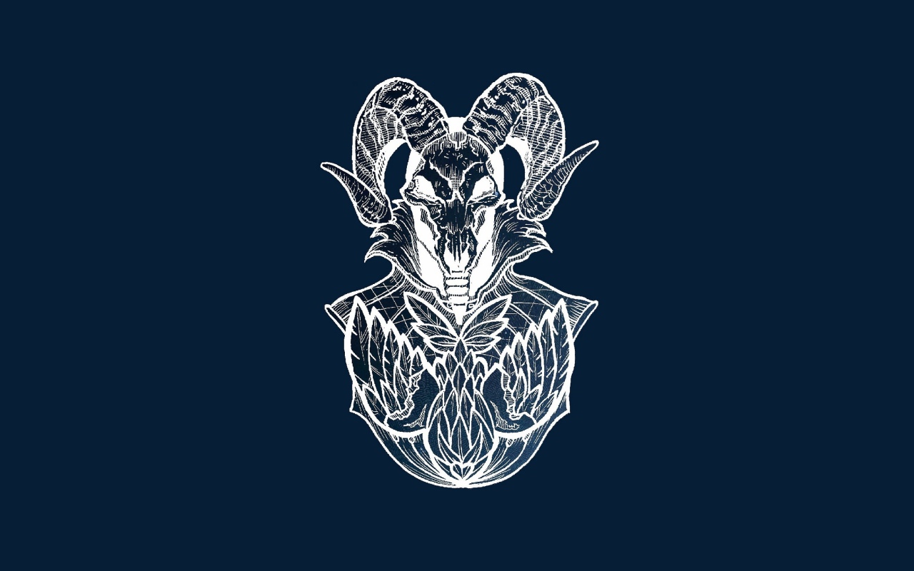 Бог с рогами барана, синий фон