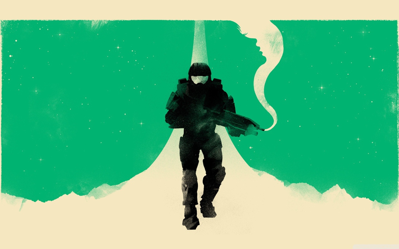 Зеленый фон Мастер Чиф, игра Halo