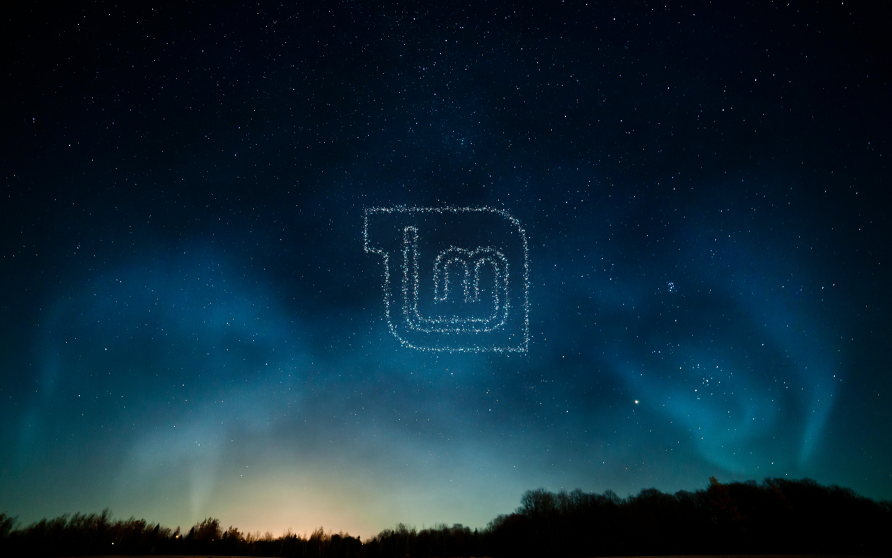 Логотип Linux Mint из звезд в небе