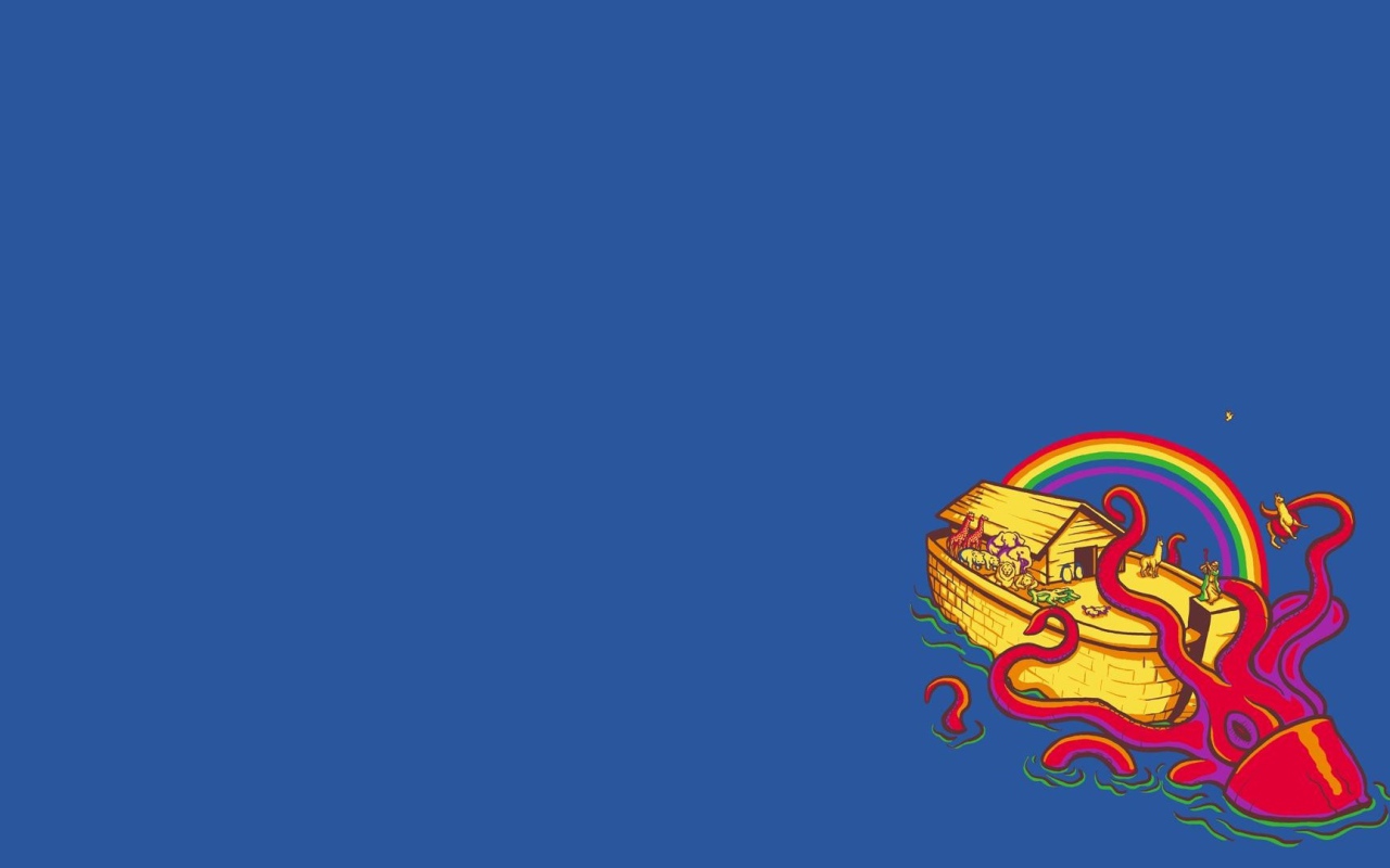 Осьминог и Ноев ковчег, голубой фон