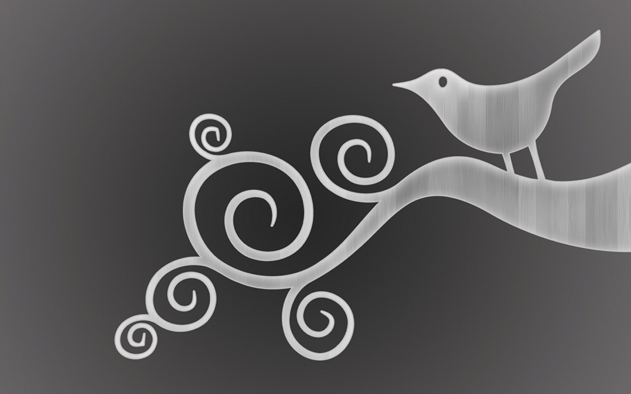 Орнамент птица на ветке, серый фон