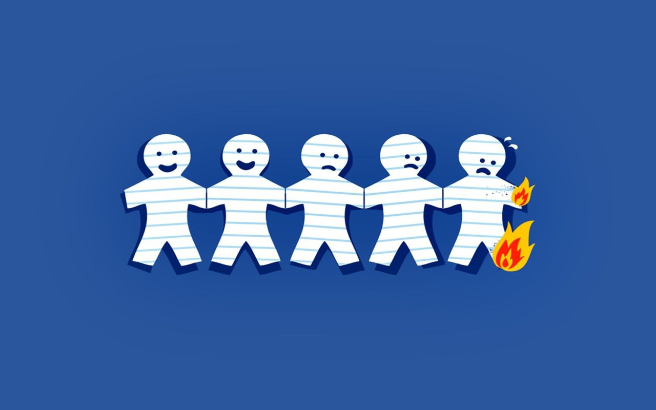 Человечки из бумаги, синий фон