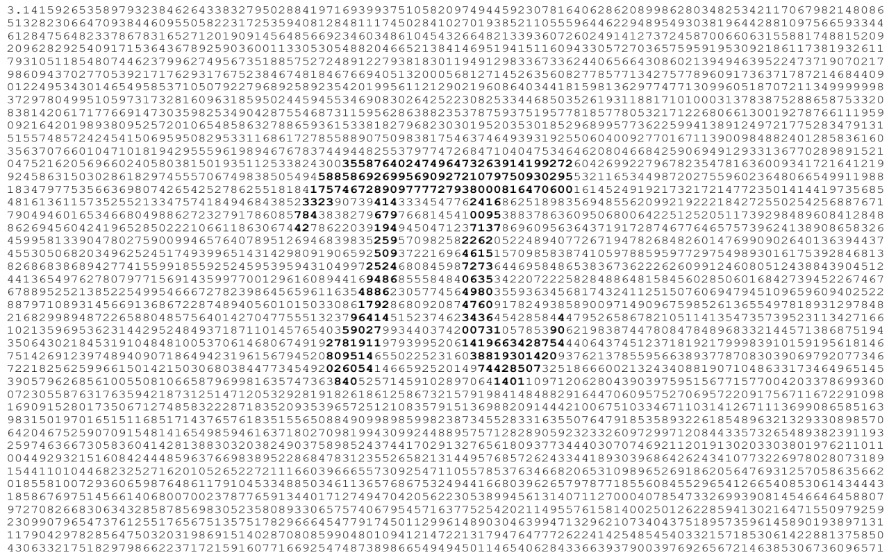 Число ПИ, цифры на белом фоне