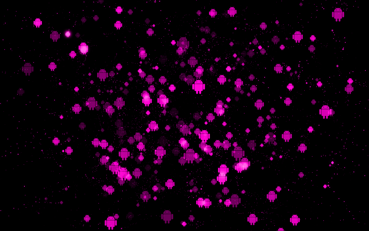 Розовые фигурки Андроида на черном фоне