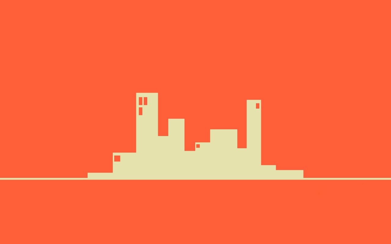 Силуэты зданий, оранжевый фон