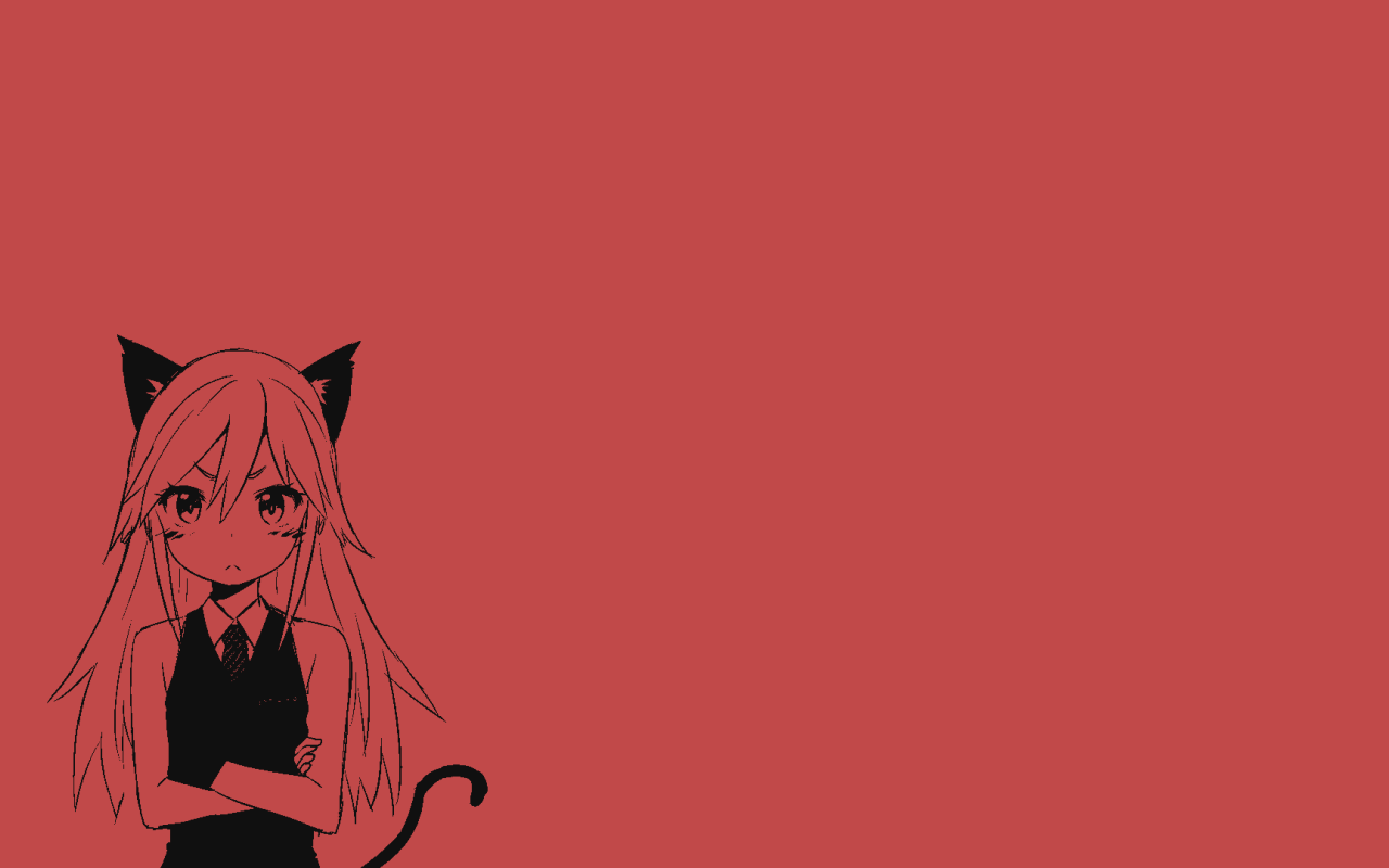 Девушка кошка, аниме красный фон