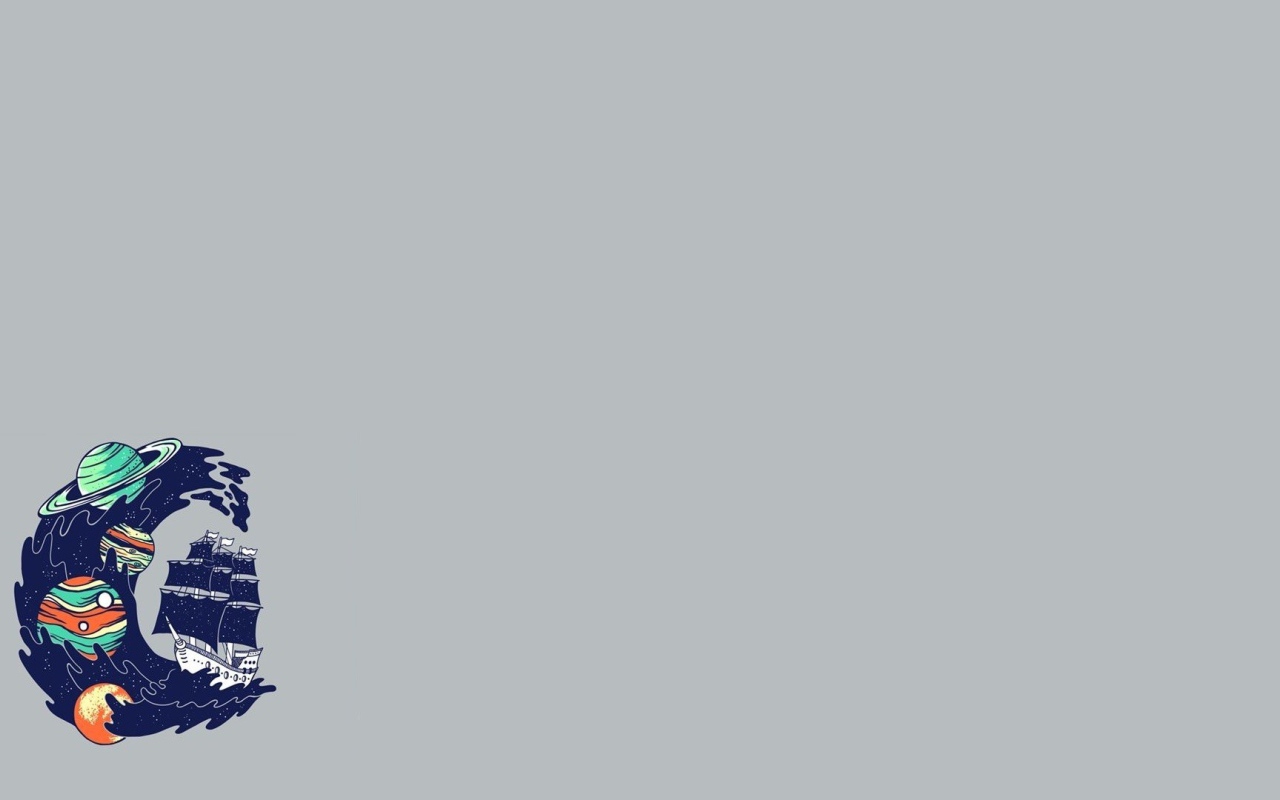 Волна захлестывает корабль, серый фон