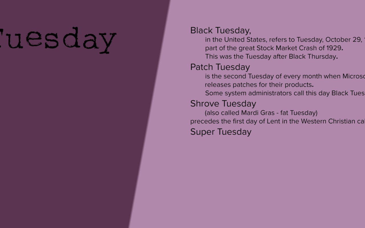 Описание вторника на английском языке