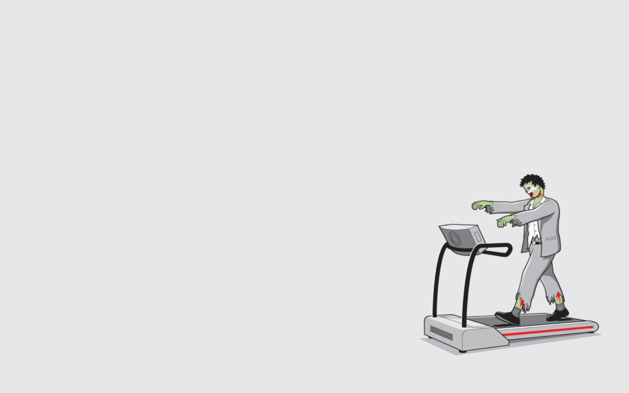 Зомби на беговой дорожке, серый фон