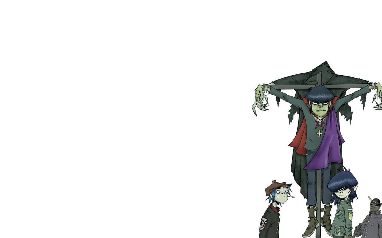 Мультфильм Gorillaz, белый фон