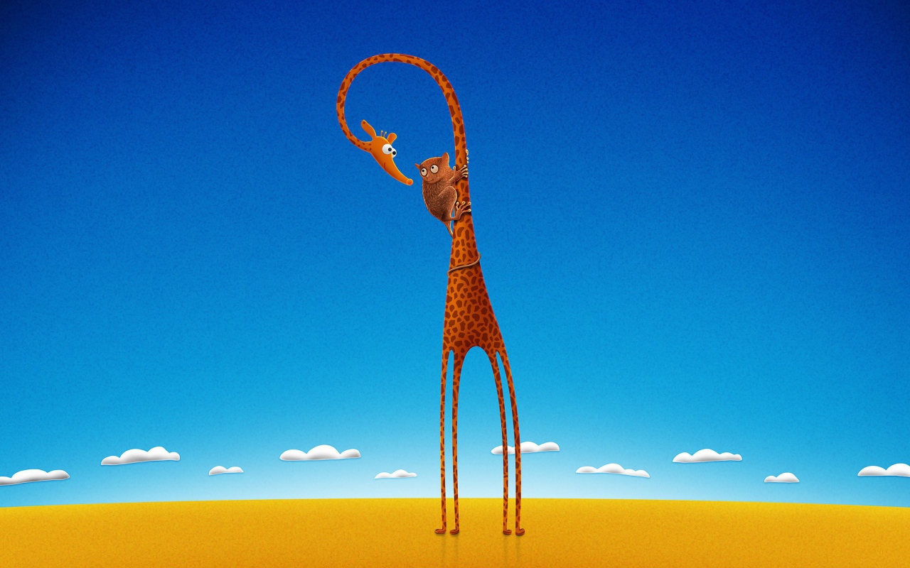 Лемур на шее жирафа, мультфильм