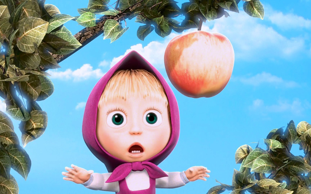 Маша увидела яблоко, мультфильм Маша и медведь