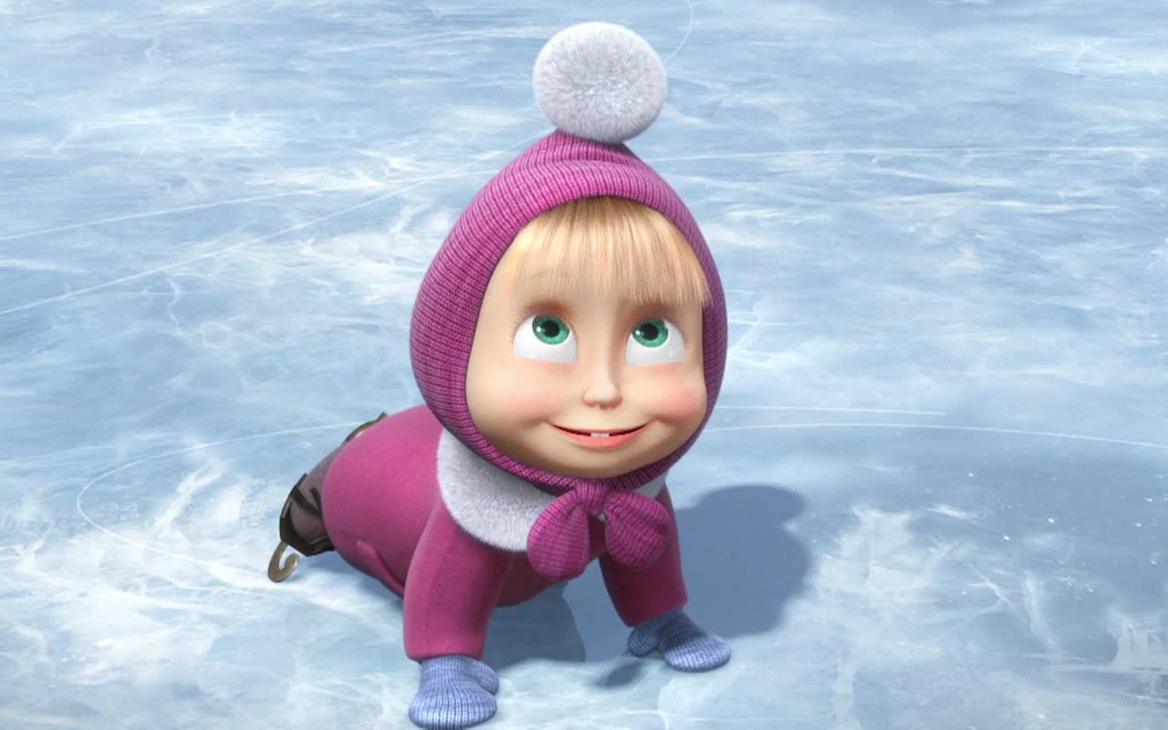 Маша катается на коньках, мультфильм Маша и медведь