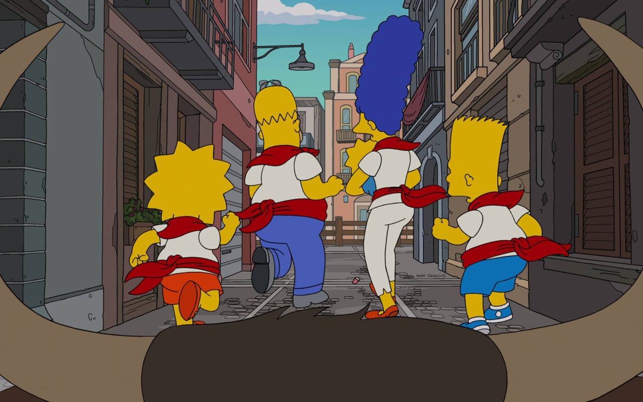 Симпсоны убегают от быка