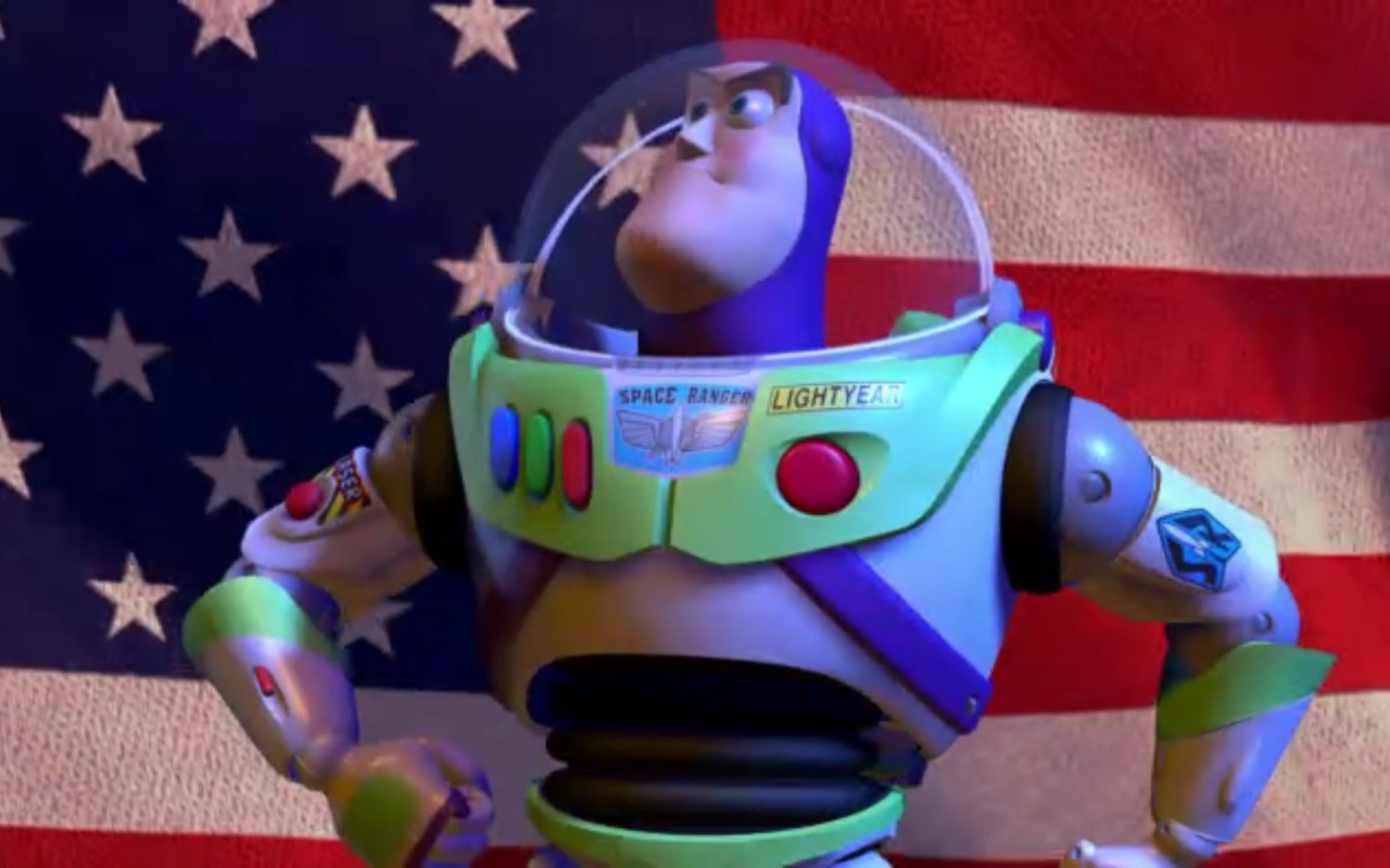 Робот на фоне флага, мультфильм История игрушек