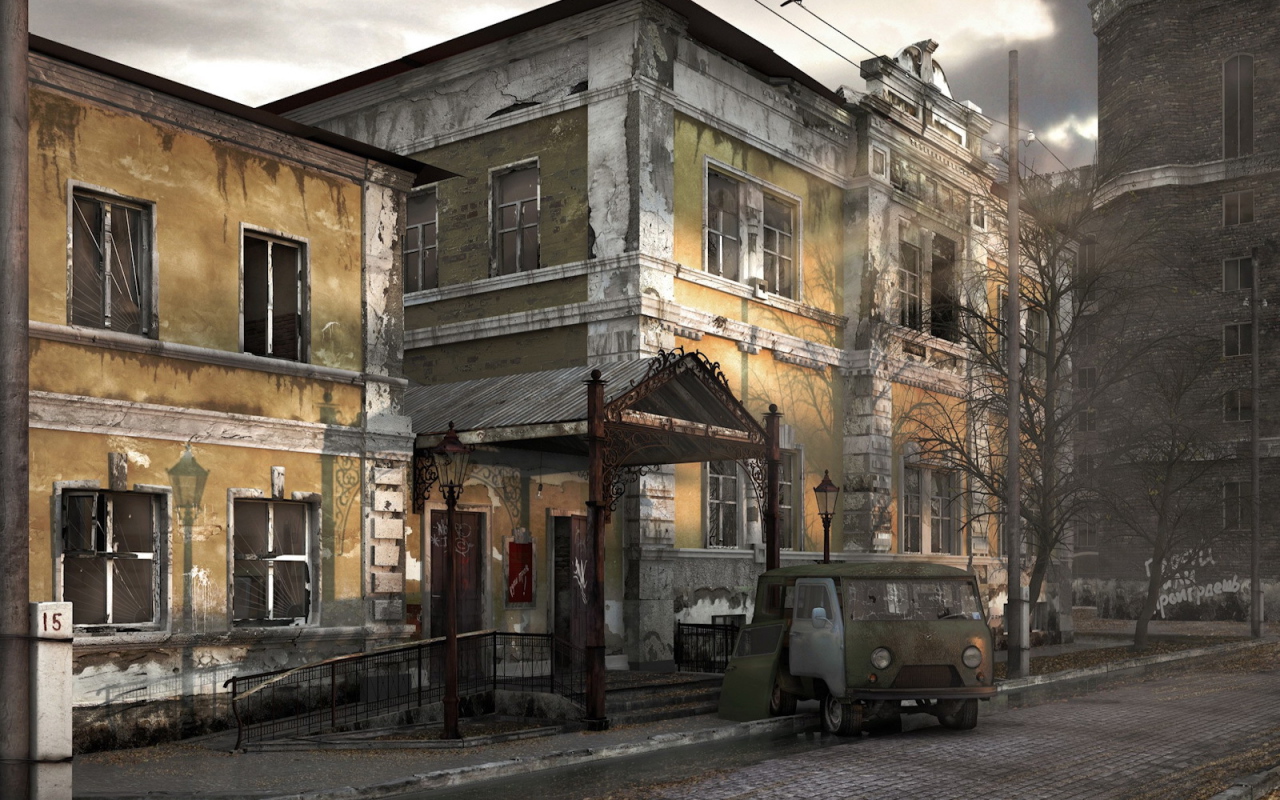 Старый автомобиль в старом городе