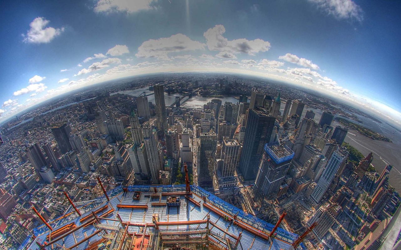 Панорама Нью-Йорка через линзу рыбий глаз