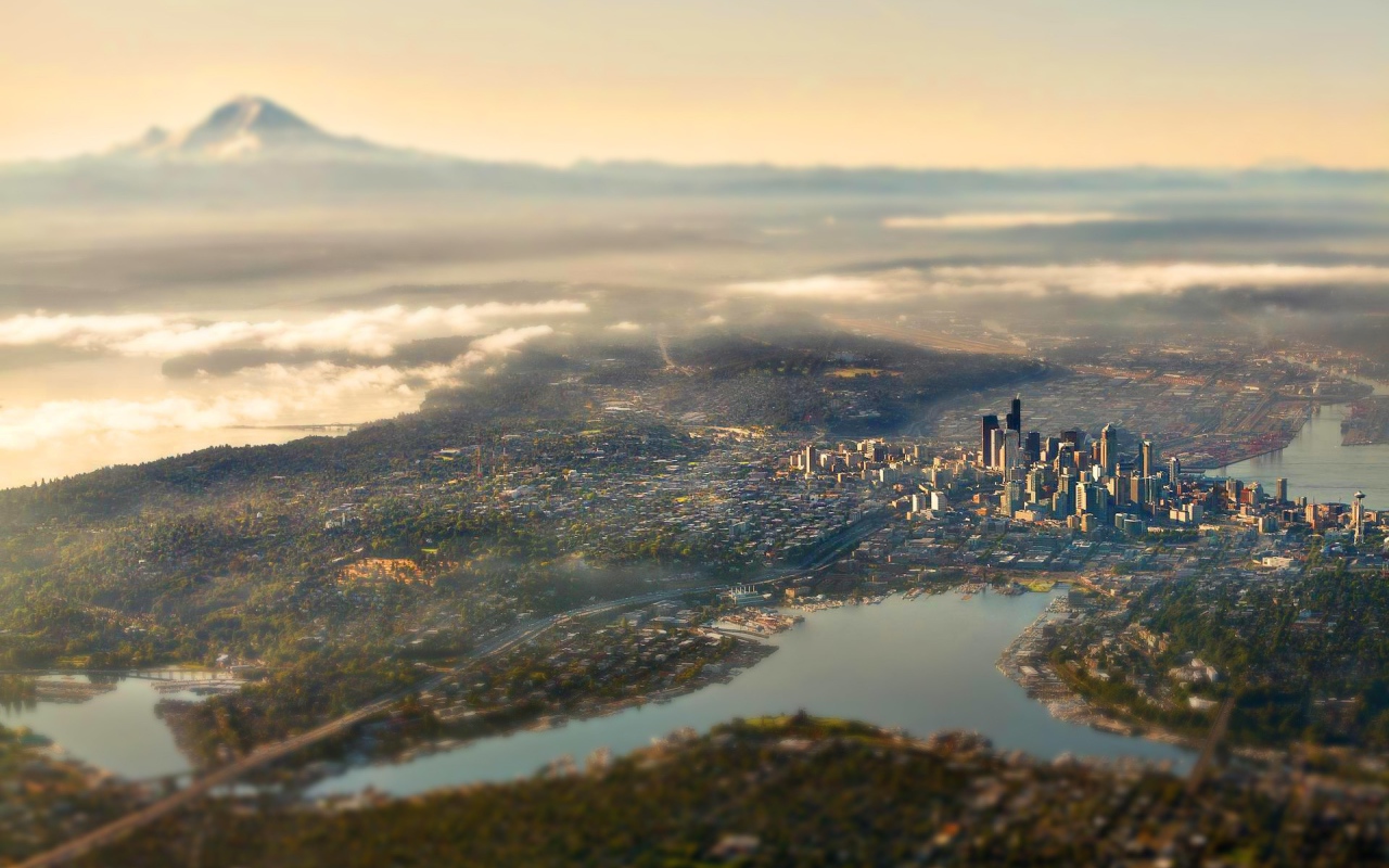Панорама города Сиэтл с высоты